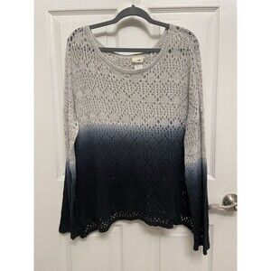 Natural Life Sweater Womens M/L Blue Ombre Open Knit Crochet Boho Pullover Top
